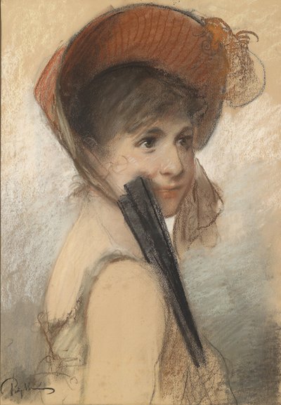 Retrato de una niña con sombrero y abanico de Bruno Piglhein